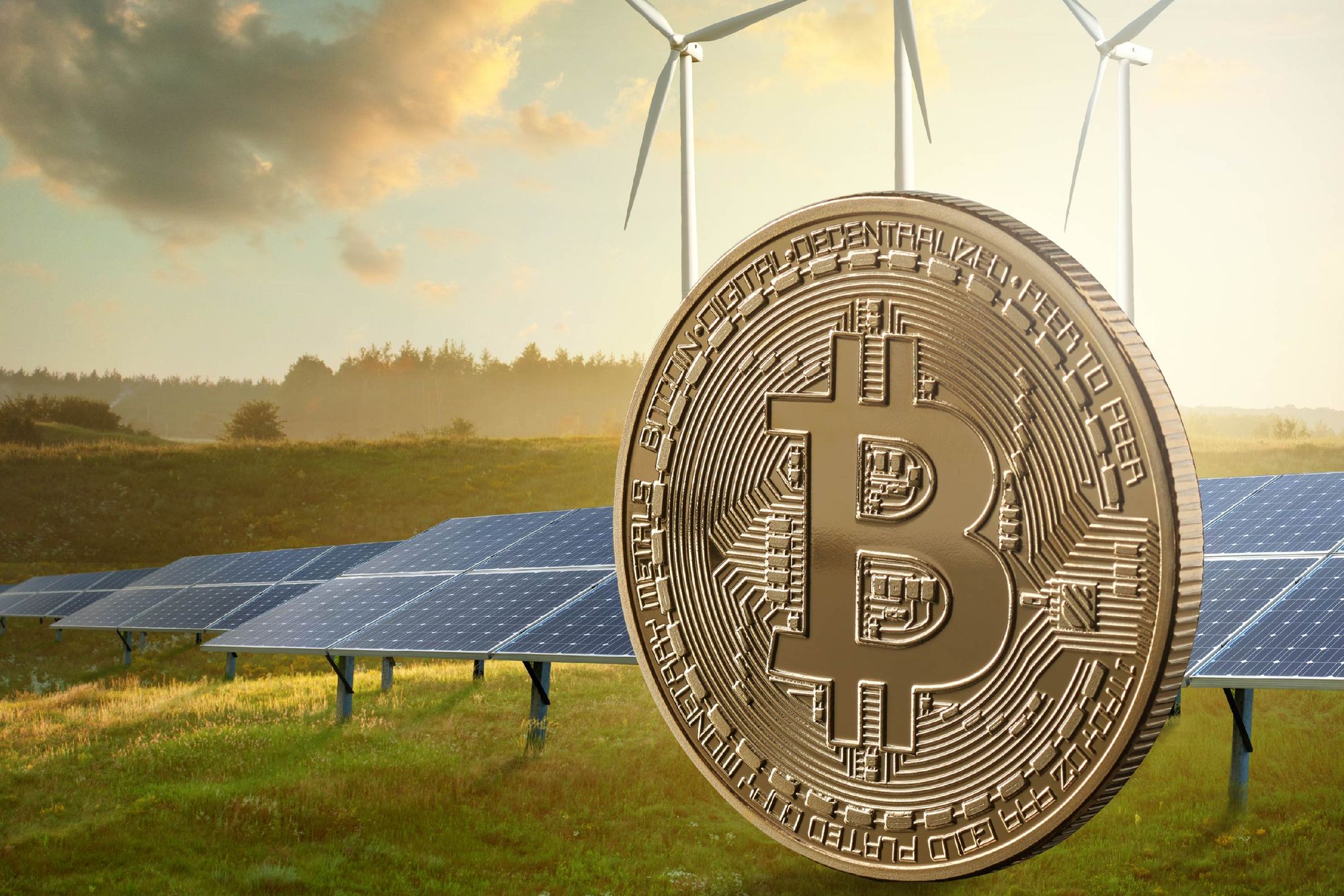 Генерации биткоинов. BTC Energy. Майнинг на солнечной энергии. Криптовалюта. Bitcoin Miners Energy.